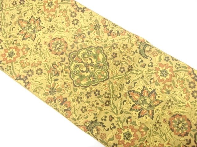 アンティーク　花更紗模様織り出し名古屋帯（着用可）